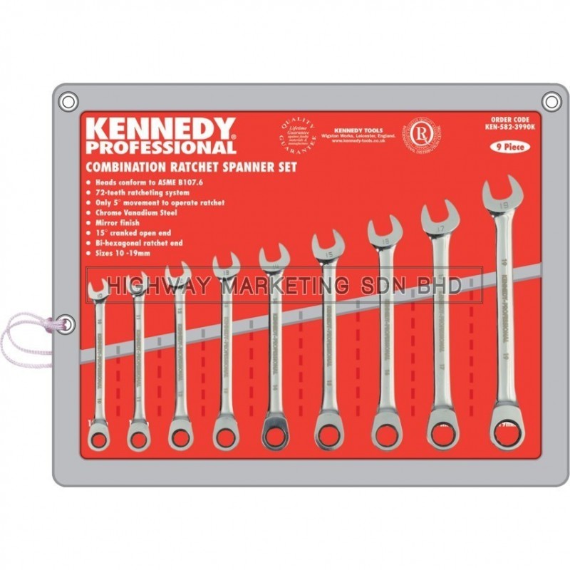 Kennedy KEN5823990K 10-19mm Professional Ratchet Combination Spanner Set of 9