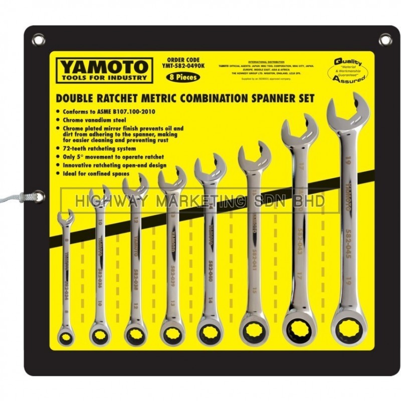 Yamoto YMT5820490K 8-19mm Double Ratchet Caombination Spanner Set of 8 Yamoto YMT5820490K 8-19mm Double Ratchet Caombination Spanner Set of 8