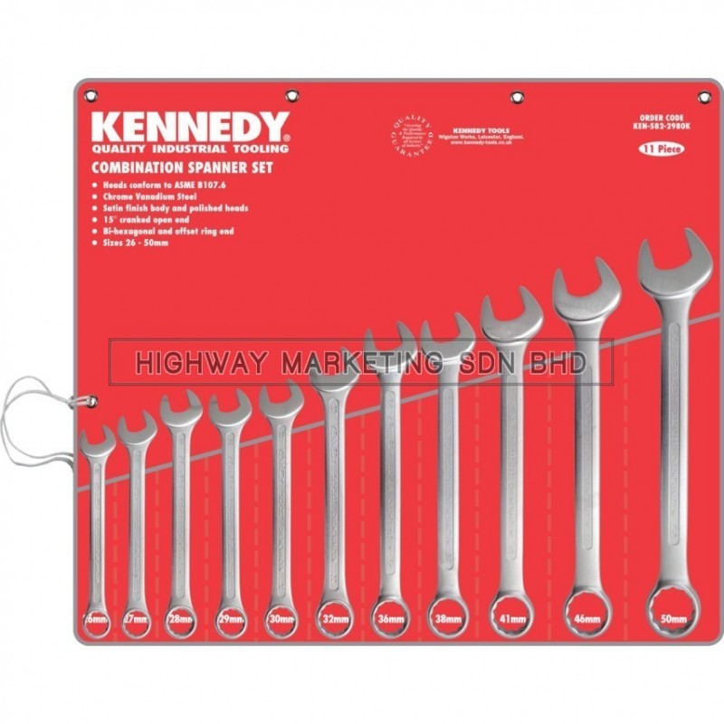 Kennedy KEN5822980K 26-50mm Industrial Combination Spanner Set of 11 Kennedy KEN5822980K 26-50mm Industrial Combination Spanner Set of 11