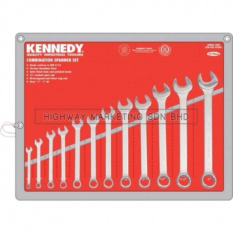 Kennedy KEN5822930K 1/4"-1" Industrial Combination Spanner Set of 12