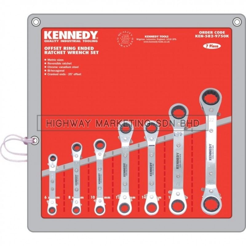 Kennedy KEN5829750K 6-22mm Offset Ratchet Ring Spanner Set of 7