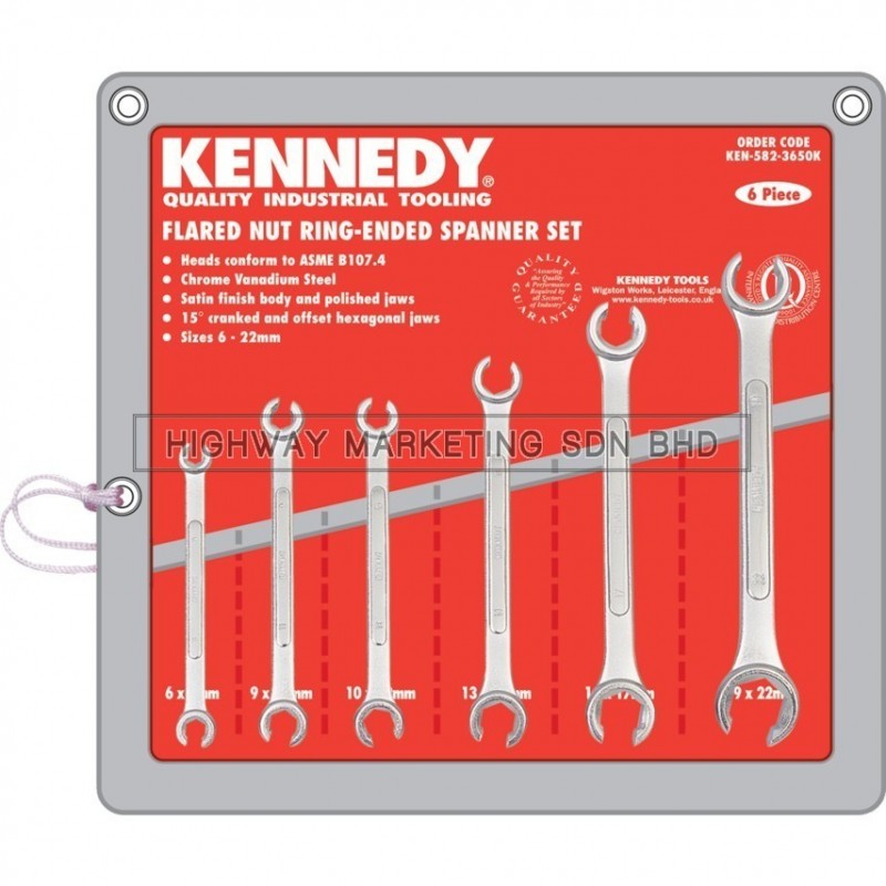 Kennedy KEN5823650K 6-22mm Industrial Flared Nut Ring Spanner Set of 6 Kennedy KEN5823650K 6-22mm Industrial Flared Nut Ring Spanner Set of 6