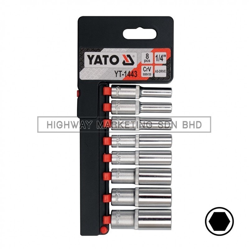 Yato YT-1443 1/4" 6pt Deep Socket Set of 8pcs