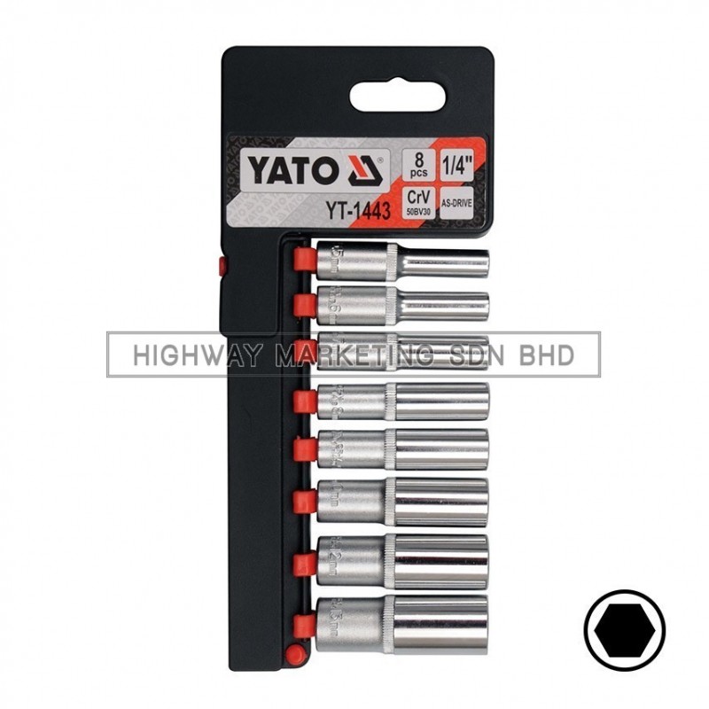 Yato YT-1443 1/4" 6pt Deep Socket Set of 8pcs Yato YT-1443 1/4" 6pt Deep Socket Set of 8pcs
