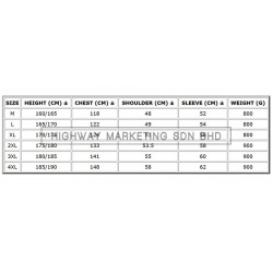 Supersonic Safety Reflective Coverall Size Chart