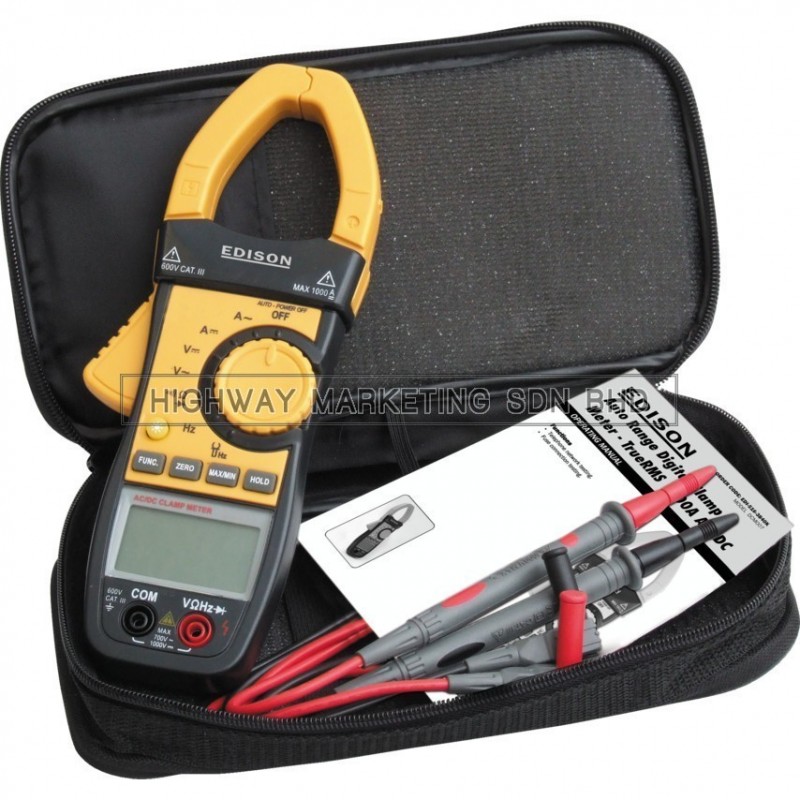 Edison EDI5163800K Auto Ranging Digital Clamp Meter 1000A AC/DC